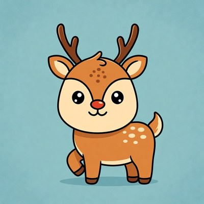 Cute Cartoon Reindeer with Red Nose