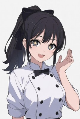 Anime girl waving in chef uniform