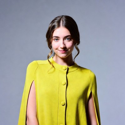 Young woman in yellow cape jacket