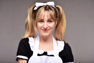 Blonde woman in maid costume