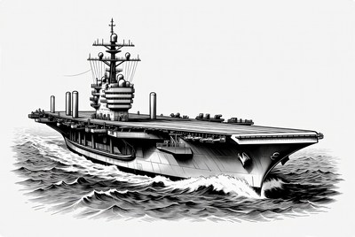 Aircraft Carrier Sailing in Ocean