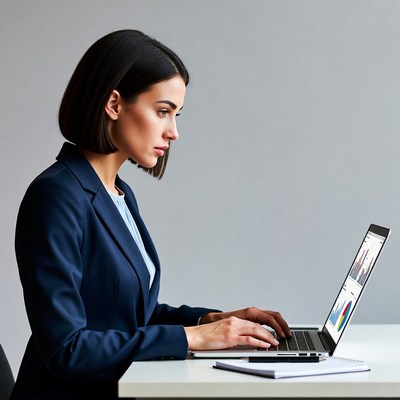 Woman working on laptop