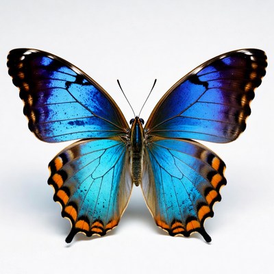 Blue Morpho Butterfly on White Background