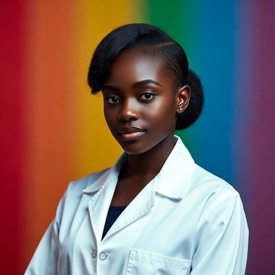 African-American girl in white lab coat