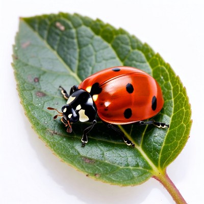 Ladybug on green leaf