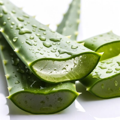 Fresh Aloe Vera Leaves with Water Droplets