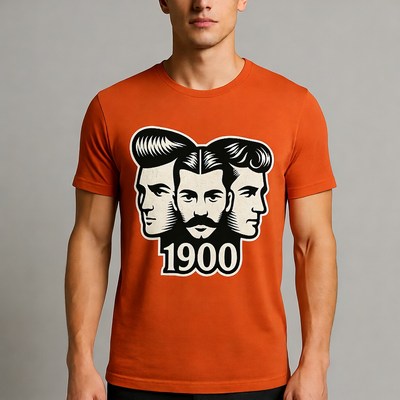 Man Wearing 1900s Barber Illustration T-Shirt