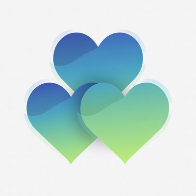 Three Gradient Blue Green Hearts