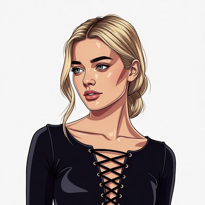 Blonde woman in black lace top