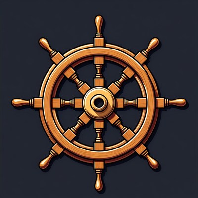 Wooden Ship Steering Wheel Illustration