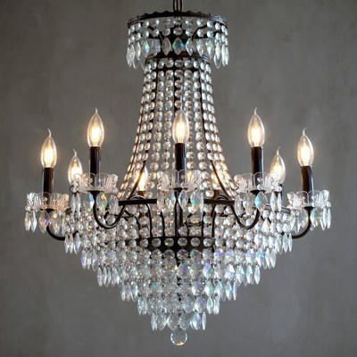 Crystal Chandelier with Lit Candles