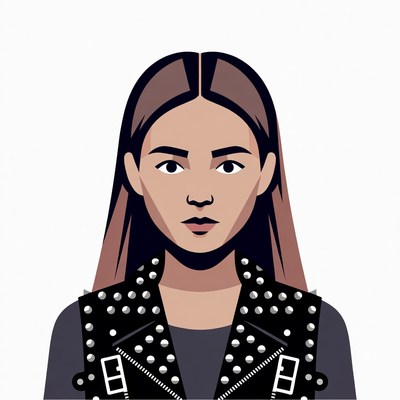 Asian woman in studded leather jacket