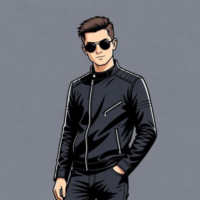 Man in black leather jacket and sunglasses