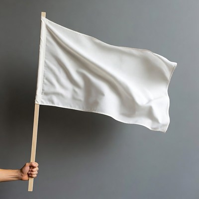 Hand holding white blank flag