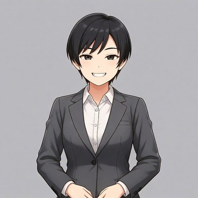 Anime girl in business suit smiling