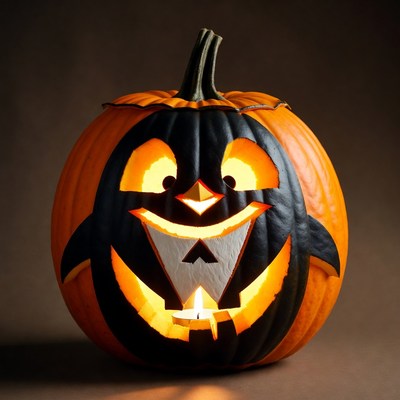 Carved Penguin Jack-o-Lantern Pumpkin