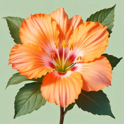 Orange Hibiscus Flower with Green Leaves