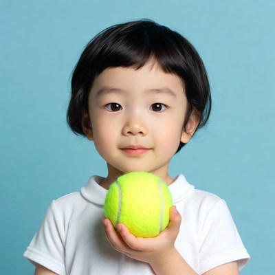 Asian boy holding tennis ball