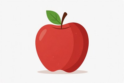 Red apple with green leaf