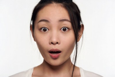 Asian woman with surprised expression
