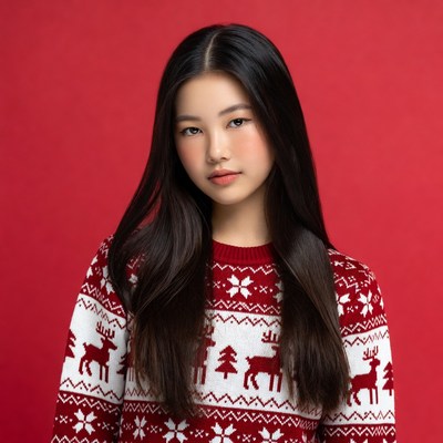 Asian girl in Christmas sweater