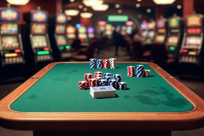 Poker chips on casino table