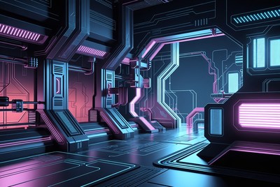 Futuristic Cyberpunk Spaceship Corridor
