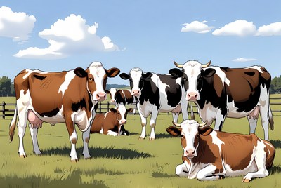Group of Holstein cows in pasture