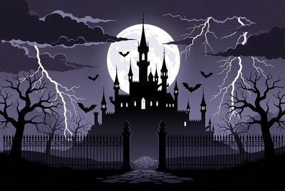 Spooky Haunted Castle Under Full Moon