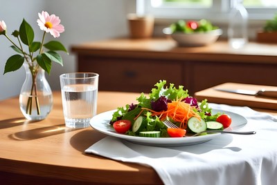Fresh vegetable salad with water