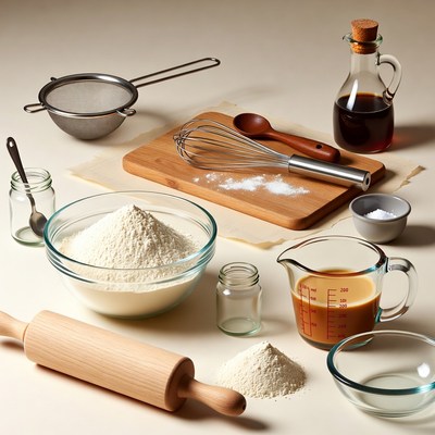 Baking Ingredients on Wooden Board