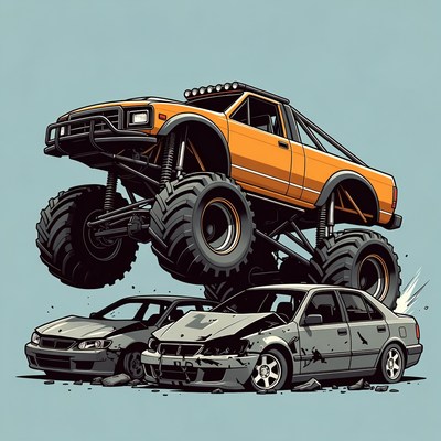 Orange Monster Truck Crushing Cars