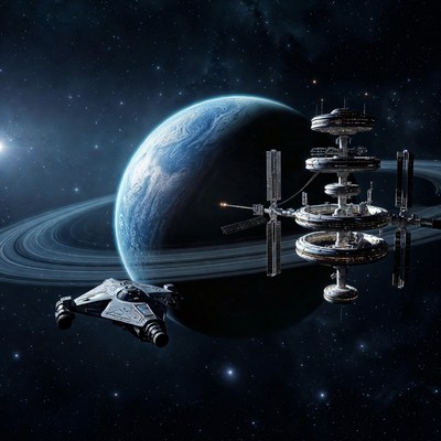 Spaceship Docking at Orbital Space Station