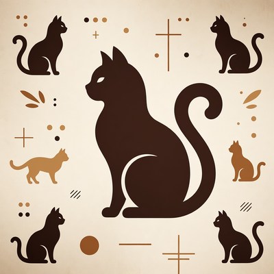 Black silhouette cats illustration