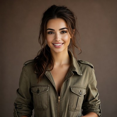 Smiling woman in green jacket