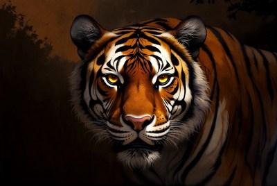 Close-up tiger with intense yellow eyes