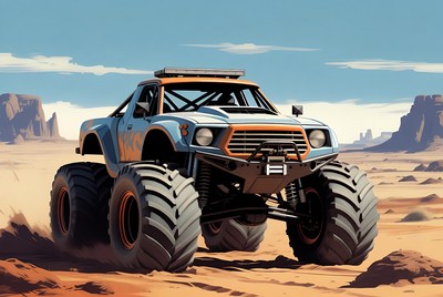 Blue Monster Truck in Desert