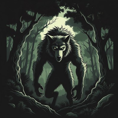 Howling Werewolf in Dark Forest