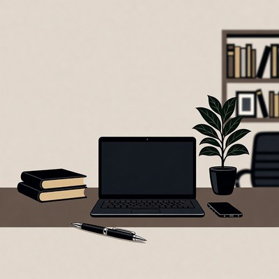 Office Desk with Laptop and Books