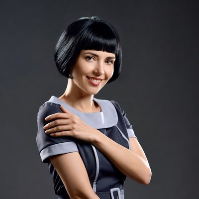 Smiling woman with bob haircut
