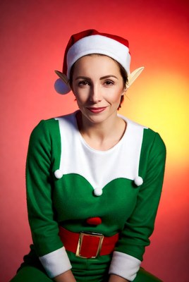 Woman in green elf costume