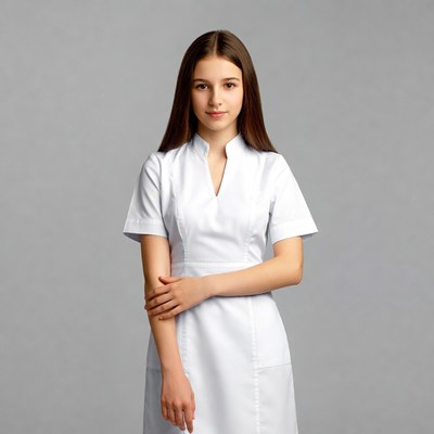 Young woman in white nurse uniform