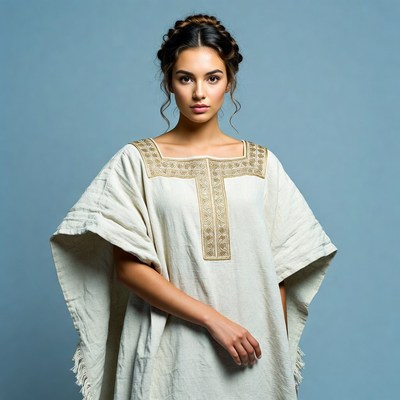 Woman in embroidered white poncho