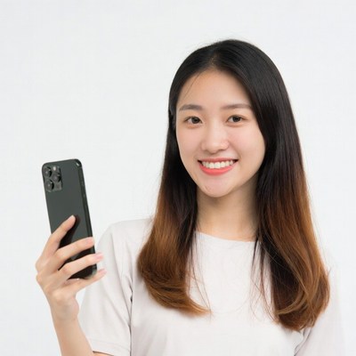 Asian woman holding smartphone