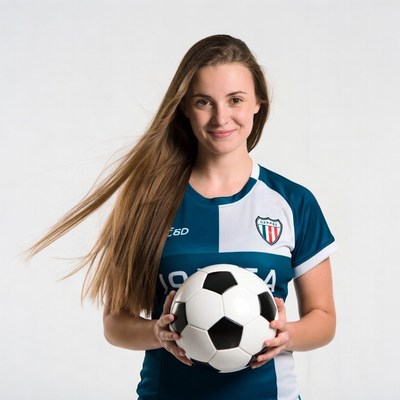 Young woman holding soccer ball