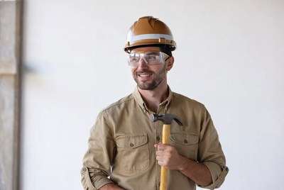 Construction worker holding hammer