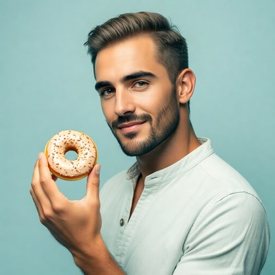 Man holding glazed donut