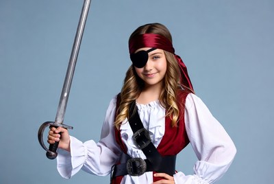 Girl in pirate costume with sword