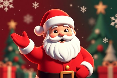 Cartoon Santa Claus waving happily