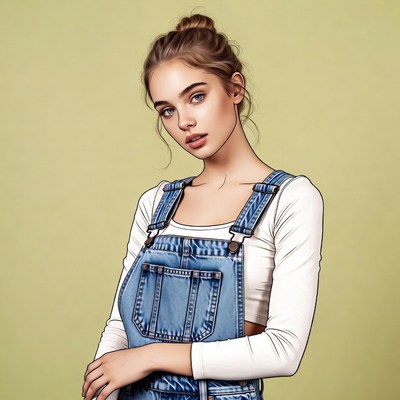 Young woman in denim overalls